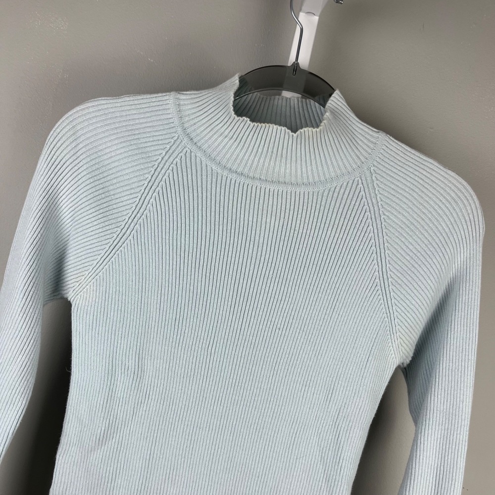 Laura Ashley Rib Knit Sweater Womens S Vintage Light Blue Mock Turtleneck Cotton